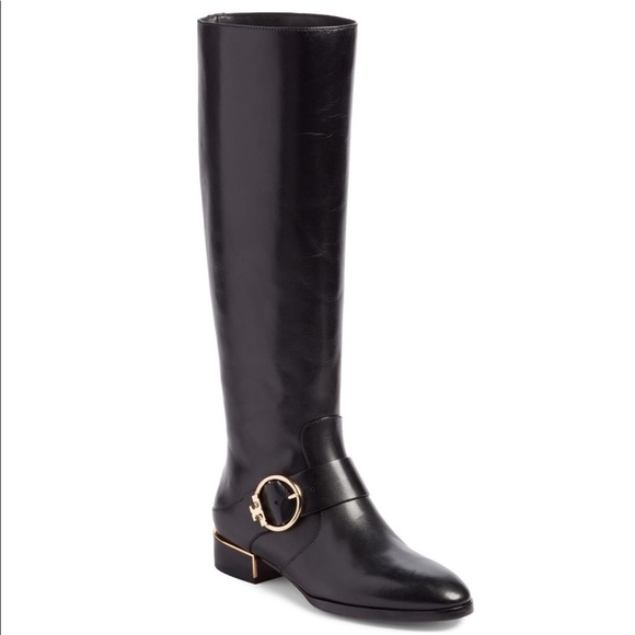 Tory Burch Sofia Black Buckled Leather Riding Wide Calf Boot - Picture 15 of 15